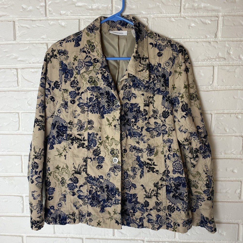 Tantrums Vtg Women's Tan Brown Corduroy Embroidered Jacket Blazer Lined Large